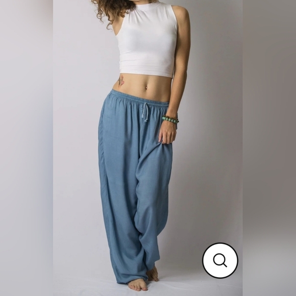 PLUS Solid Color Drawstring Women's Yoga Massage Pants in Blue Gray - Picture 1 of 6
